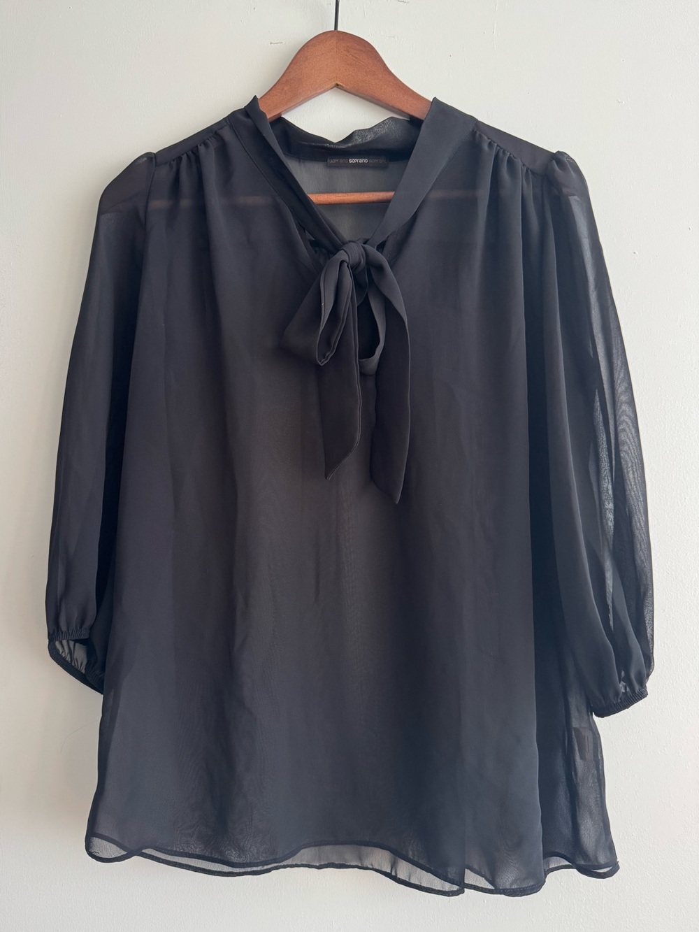 Black Sheer Tie-Neck Blouse -
